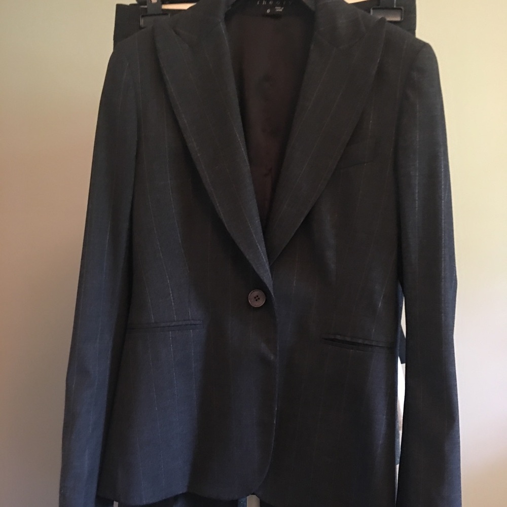 Theory 3 piece grey pinstripe suit